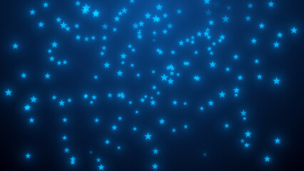 Vivid Blue Star Shapes Moving and Sparkling on Dark Background