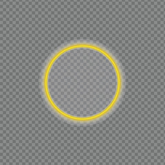 Bright Neon Ring Light Effect Vector Isolated on Grid Background. Glowing Yellow Neon Circle Frame.