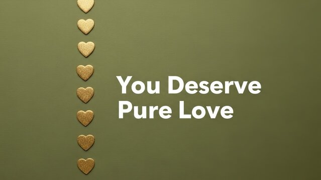 Aesthetic image with golden hearts aligned vertically and text that reads you deserve pure love