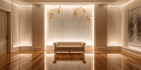 Modern kitchen interior with appliances, serving as a background for culinary layout design