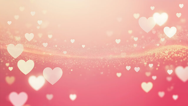 Romantic hearts floating on pink background create dreamy Valentine's Day or wedding celebration feel