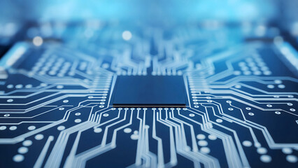 Futuristic circuit board design for technology innovation with artificial intelligence applications and modern data processing