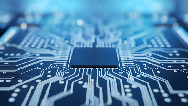 Futuristic circuit board design for technology innovation with artificial intelligence applications and modern data processing