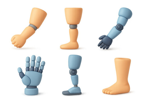 Collection of colorful prosthetic limb icons for healthcare and technology design projects