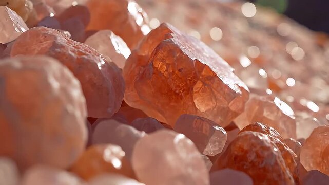 Close up of beautiful pink crystals with sparkling facets and textures.