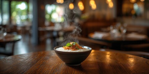 Rice porridge served as a breakfast dish at a Thai restaurant, emphasizing traditional cuisine and morning meal options