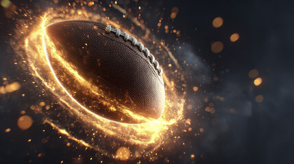 American Football encircled by sparks on dark background