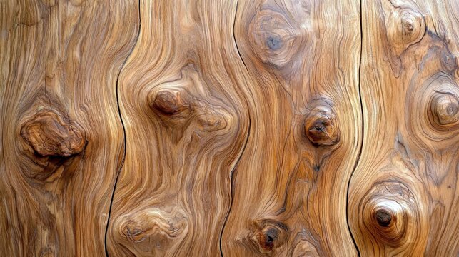 A detailed shot of a wooden surface, showcasing the natural texture, knots, and grain patterns. The wood has a warm, inviting tone.