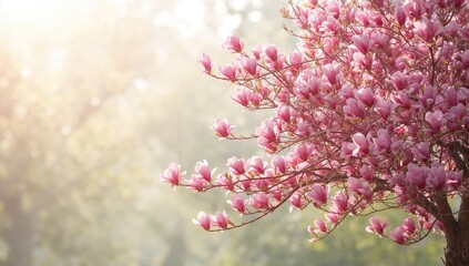 Pink magnolia tree in full bloom, seasonal flowering display for spring awareness day