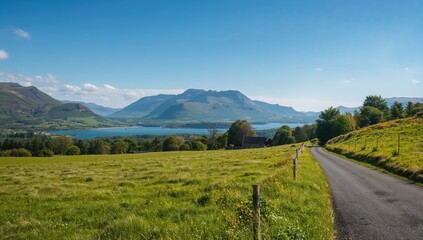 Obraz premium Scenic Irish countryside featuring mountains and Lough Nafooey, suited for landscape photography backgrounds