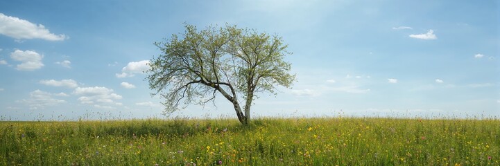 Obraz premium Scenic meadow with bent birch trees serving as a natural background for landscape photography, Earth Day