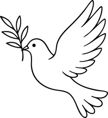Peace Dove Line Art Vector with Olive Branch