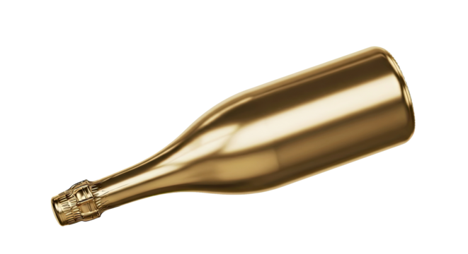 Elegant Golden Champagne Bottle Floating on White Background Celebration Luxury