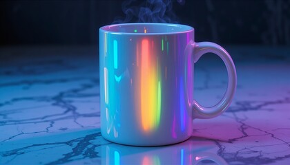 Holographic Iridescent Style Rainbow Mug with Glowing Light