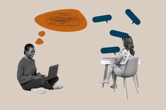 Poster pop collage of people use gadget with speech bubble  mess on pastei color background