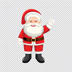 A joyful cartoon illustration of santa claus with a friendly smile waving hello on a transparent background perfect for holiday designs