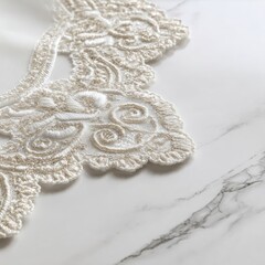 Obraz premium Cream And White Lacy Embroidered Fabric Trim