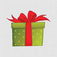 A vibrant festive green gift box with a striking red ribbon and bow ideal for various celebrations and promotional banners