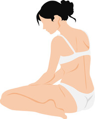 下着を着た女性が座っている全身イラスト