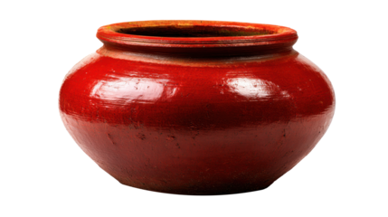 Handcrafted traditional red earthenware pot featuring a rustic. Handcrafted textured surface. A rounded body. And a wide mouth. Typically used for cooking or storage, png