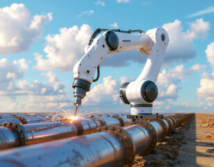 Collaborative robot performs routine welding work on large objects at the construction site.