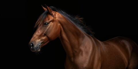 Fototapeta premium Horse standing on a black background used for branding or graphic design, emphasizing silhouette and shape.