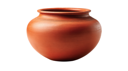 Traditional terracotta clay pot, an ancient earthenware vessel for cooking or storing, featuring a rustic natural brown finish, handmade craft object, isolated on transparent background, png