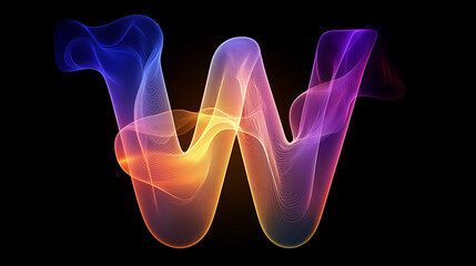 Neon light letter W on black background