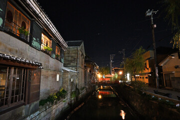 下田ペリーロードの夜景とレトロな建物
