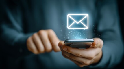 Stay connected with seamless mobile communication on your smartphone now sending messages through glowing emails for business success