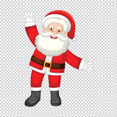 Joyful santa claus character waving a friendly greeting with a big smile wearing his iconic red suit on a transparent background for holiday designs