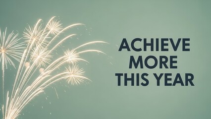 Fireworks display with achieve more this year text on a light green background with new year theme