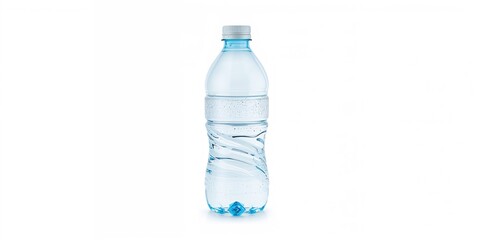 Naklejka premium Small plastic water bottle on a white background used for hydration, emphasizing plastic waste awareness