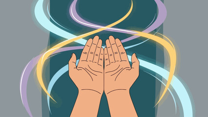 Hands holding energy flow, concept of healing, spirituality, and supernatural powers.