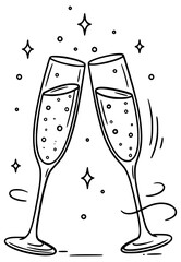 Clinking champagne glasses celebration sketch