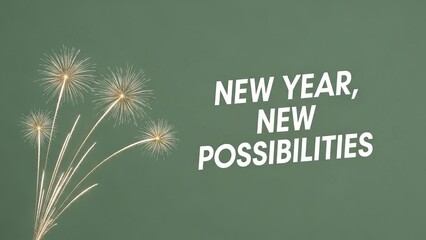 Fireworks and new year new possibilities text on a green background for celebration event concept