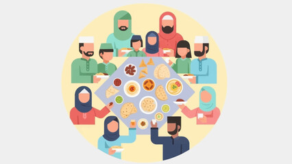 Muslim family together having iftar meal during ramadan. Religious traditions concept.