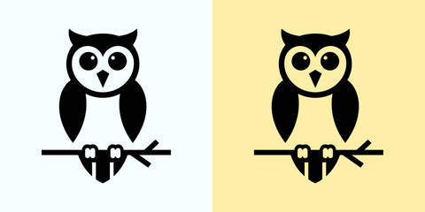 Simple Owl Perched on Branch Vector Illustration for Design
