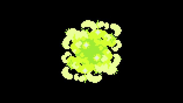 green sparkle puff effect in pixel art style with black background
