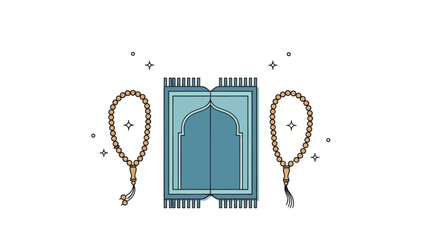 Islamic prayer mat and beads, vector illustration for muslim holidays and culture.