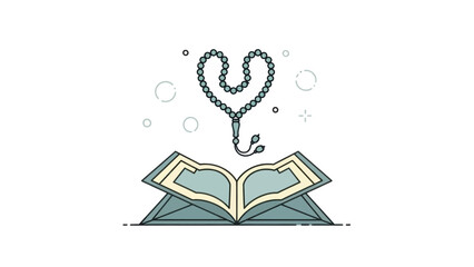 Islamic holy book quran with prayer beads. Religious concept for muslim holidays.