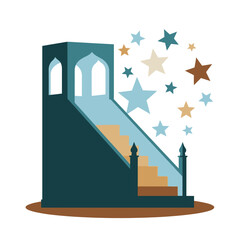 Minbar with stairs and stars, a mosque pulpit used for sermons in islamic tradition.