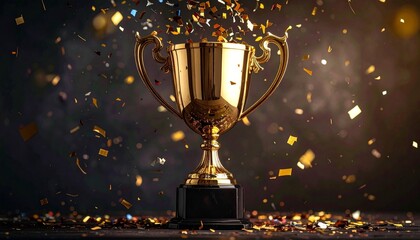 Golden trophy with confetti celebration.