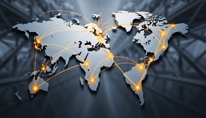 Global Network Connections Map Illustrating International Business and Technology.