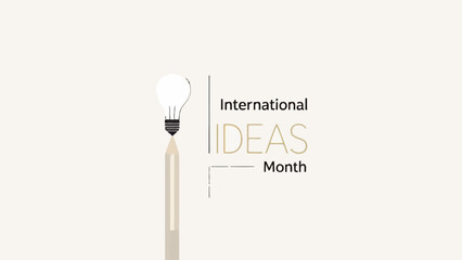 International Ideas Month graphic with lightbulb and pencil on beige background.