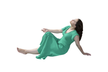 A young  woman in green dress isolated