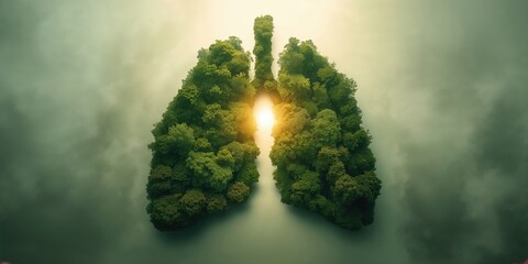 Forest shaped like lungs highlighting deforestation impact on climate change, Earth Day