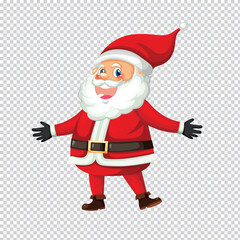Joyful cartoon santa claus with open arms spreading holiday cheer and christmas greetings in a festive banner advertisement design