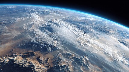 Stunning view of Earth from space showcasing vast landscapes, cloud formations, and the blue planet's atmosphere