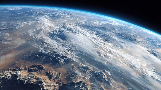 Stunning view of Earth from space showcasing vast landscapes, cloud formations, and the blue planet's atmosphere